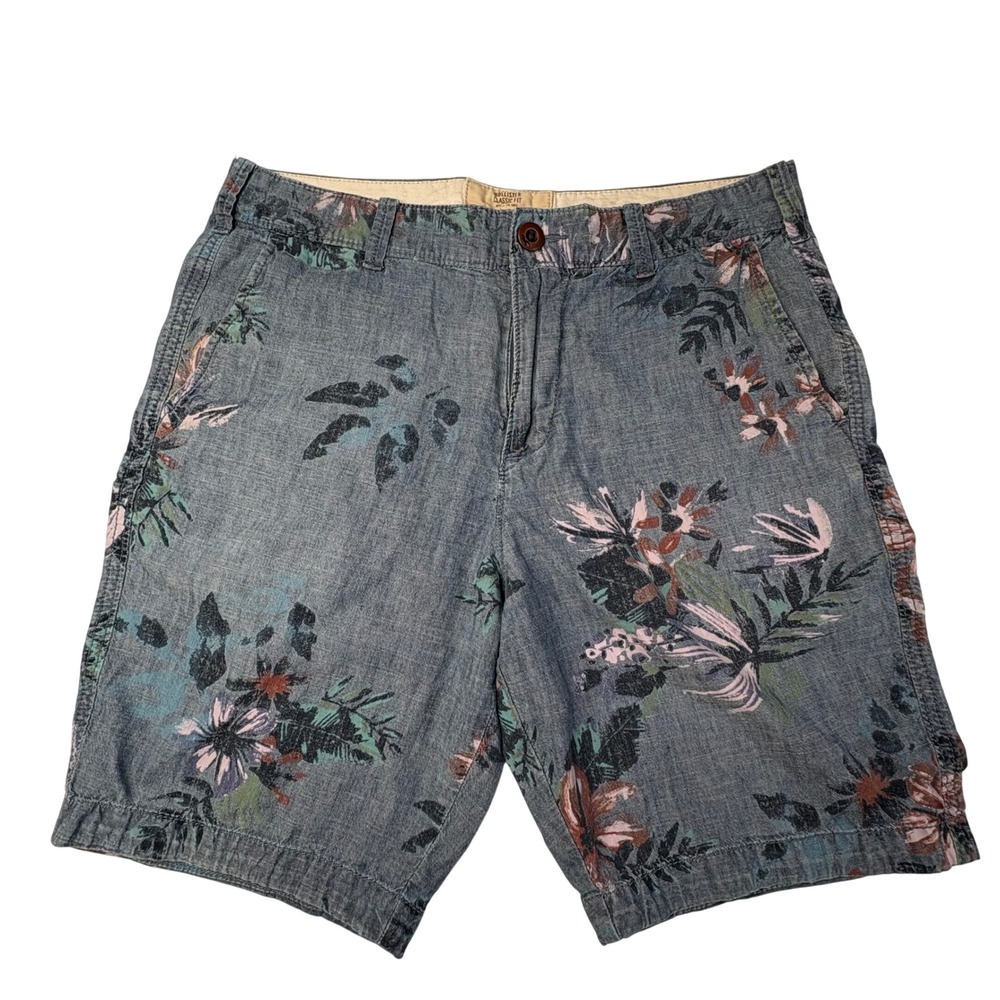 Hollister Shorts Mens 30 Blue Floral Print Classic Fit Chambray Vintage Y2K Surf